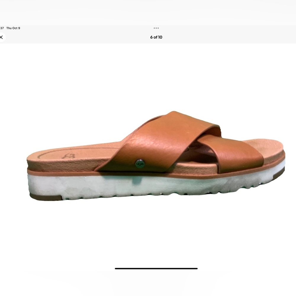 UGG Leather Tan Slide Sandals - Picture 6 of 9